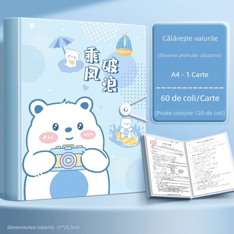 Mapă A4 pentru documente și partituri cu inserții transparente, material PP, 60 pagini, grosime 0.55 mm, Slow Work