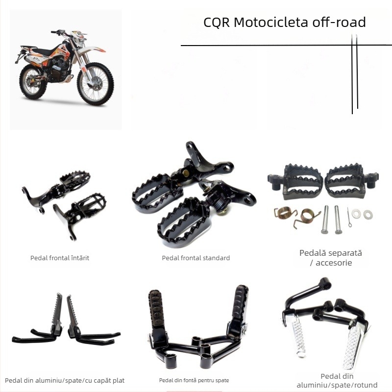 Pedale frontale din aliaj de aluminiu și placă de pedală spate întărită pentru motocicletă off-road CQR, finisaj vopsire la cuptor