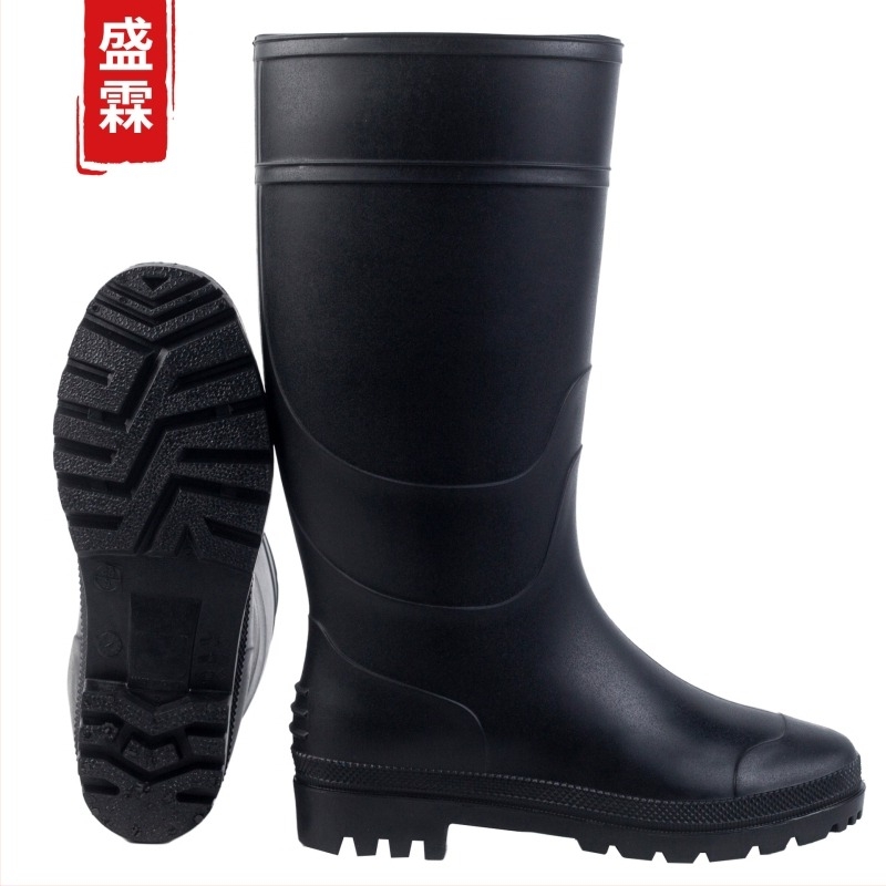 Cizme de ploaie înalte, partea superioară din PVC, talpă din cauciuc, gambă până la jumătate, încălcare tip slip-on, impermeabile