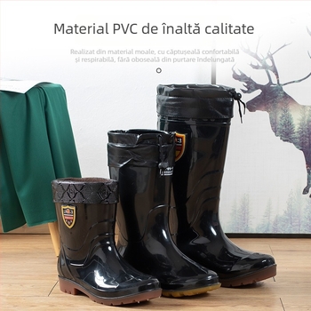 Ghete de ploaie pentru bărbați, partea superioară din PVC, talpă din tendon de vită, tub înalt, vârf rotund