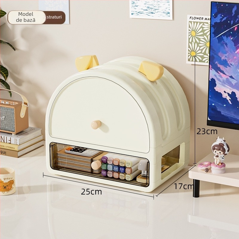 Cutie de depozitare pentru papetărie din PP, model 181, cu separatoare, stivuibilă, cu deschidere glisantă