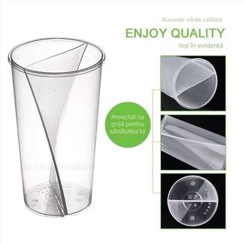 Cească pentru ceai cu lapte, două băuturi într-un singur pahar, design în formă S creativ, 500/750 ml, PP, ovală