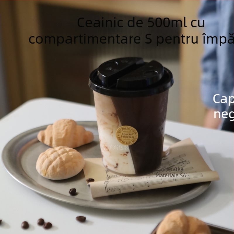 Cească pentru ceai cu lapte, două băuturi într-un singur pahar, design în formă S creativ, 500/750 ml, PP, ovală