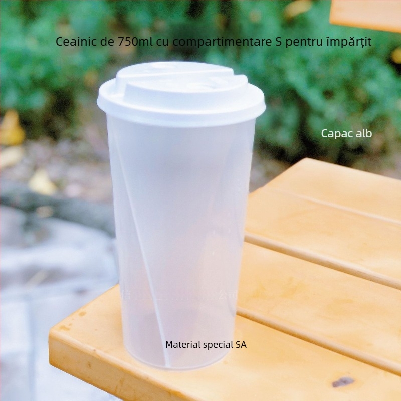 Cească pentru ceai cu lapte, două băuturi într-un singur pahar, design în formă S creativ, 500/750 ml, PP, ovală