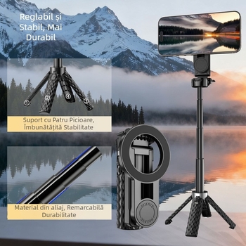 Selfie stick Bluetooth cu iluminare LED, model SF03A-MINI, din plastic, utilizare universală