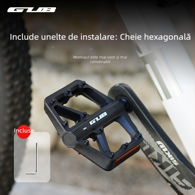 Pedale GC-001 pentru biciclete de munte, rutiere și pliabile (Model GC-001; corp din nylon; biciclete munte/rutier/pliabile)