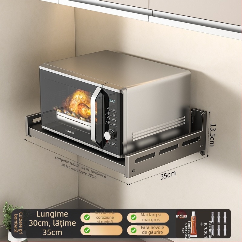 Raft de perete pentru cuptor cu microunde — oțel carbon, multifuncțional, montare pe perete, design dreptunghiular — Berya