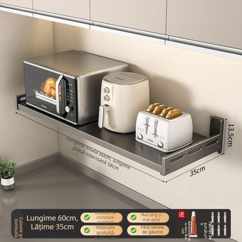 Raft de perete pentru cuptor cu microunde — oțel carbon, multifuncțional, montare pe perete, design dreptunghiular — Berya