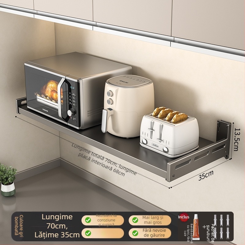 Raft de perete pentru cuptor cu microunde — oțel carbon, multifuncțional, montare pe perete, design dreptunghiular — Berya