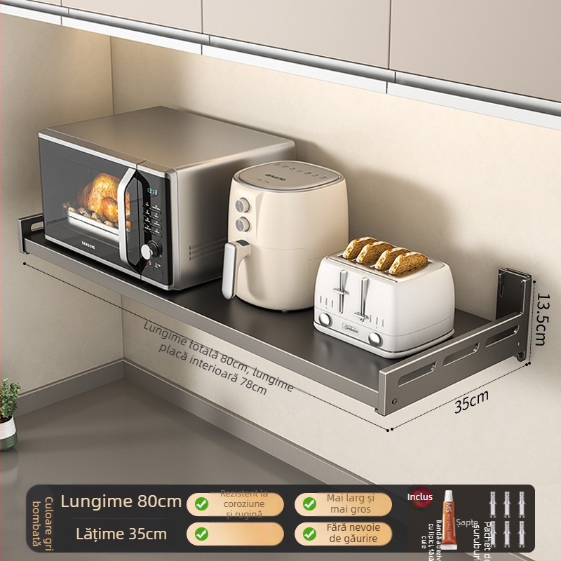 Raft de perete pentru cuptor cu microunde — oțel carbon, multifuncțional, montare pe perete, design dreptunghiular — Berya