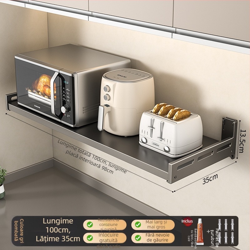 Raft de perete pentru cuptor cu microunde — oțel carbon, multifuncțional, montare pe perete, design dreptunghiular — Berya