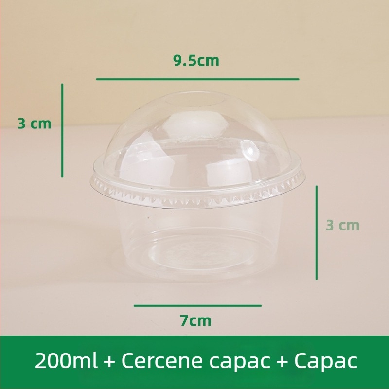 Cupe puding cu strat dublu și suport interior, recipient plastic de unică folosință pentru iaurt, ovăz, prăjituri și ceai cu lapte — formă rotundă, capacitate 201–300 ml, material PP, sigur la microunde