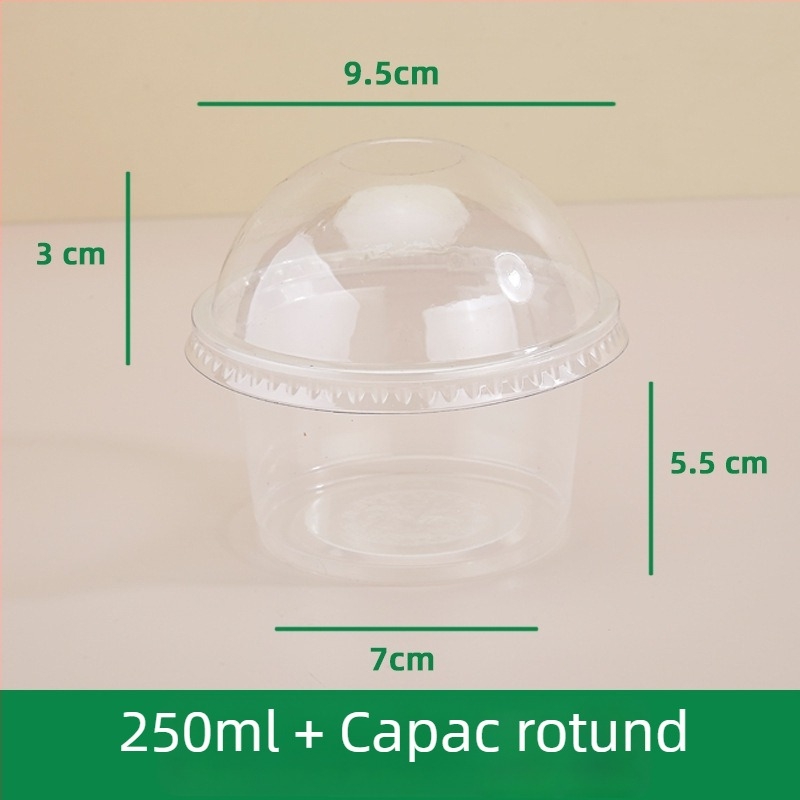 Cupe puding cu strat dublu și suport interior, recipient plastic de unică folosință pentru iaurt, ovăz, prăjituri și ceai cu lapte — formă rotundă, capacitate 201–300 ml, material PP, sigur la microunde
