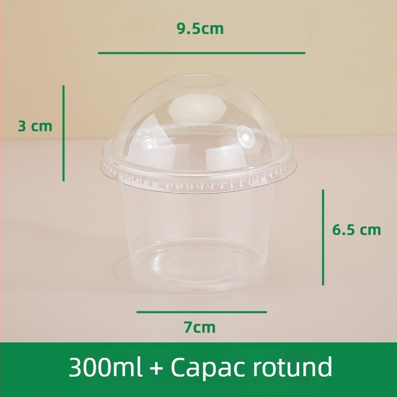 Cupe puding cu strat dublu și suport interior, recipient plastic de unică folosință pentru iaurt, ovăz, prăjituri și ceai cu lapte — formă rotundă, capacitate 201–300 ml, material PP, sigur la microunde