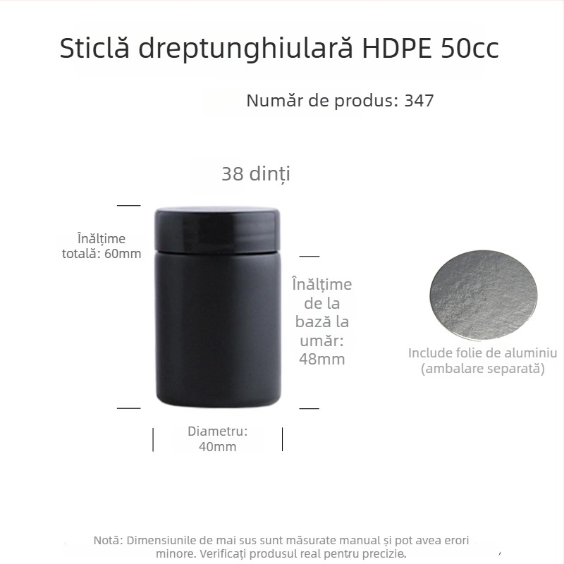 Flacoane HDPE cu gât larg pentru pulberi de suplimente alimentare, sigilare alimentară și etichete cu serigrafie