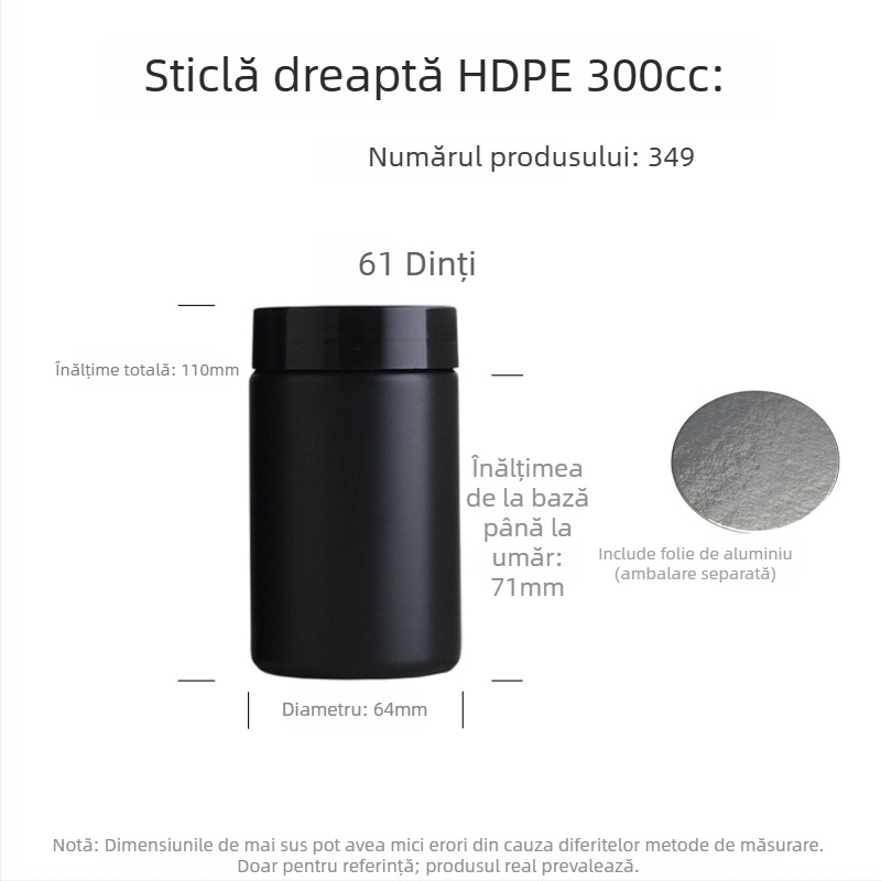 Flacoane HDPE cu gât larg pentru pulberi de suplimente alimentare, sigilare alimentară și etichete cu serigrafie