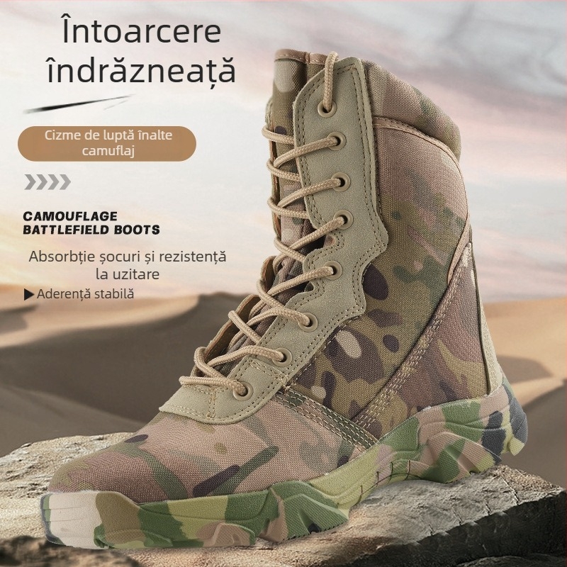 Ghete din Oxford impermeabil, camuflaj cu model șarpe, înalte pentru antrenament de luptă, pantofi de munte respirabili (Brand: Other; Funcție: Anti-smash și anti-stab; Material: Waterproof Oxford cloth)