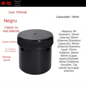 Recipient plastic pentru pulbere PP, gură deschisă, corp drept, capac filet, etichete autoadezive