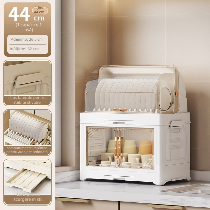 Kasna suport plastic pentru vase cu capac – uscător de vase pentru bucătărie, design modern minimalist