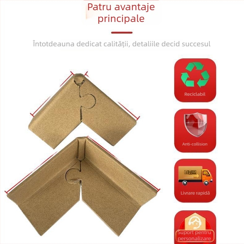 Protector de colț în formă de U din hârtie Kraft pentru ambalarea cartonelor și mobilierelor; design anti-coliziune; Material: carton Kraft