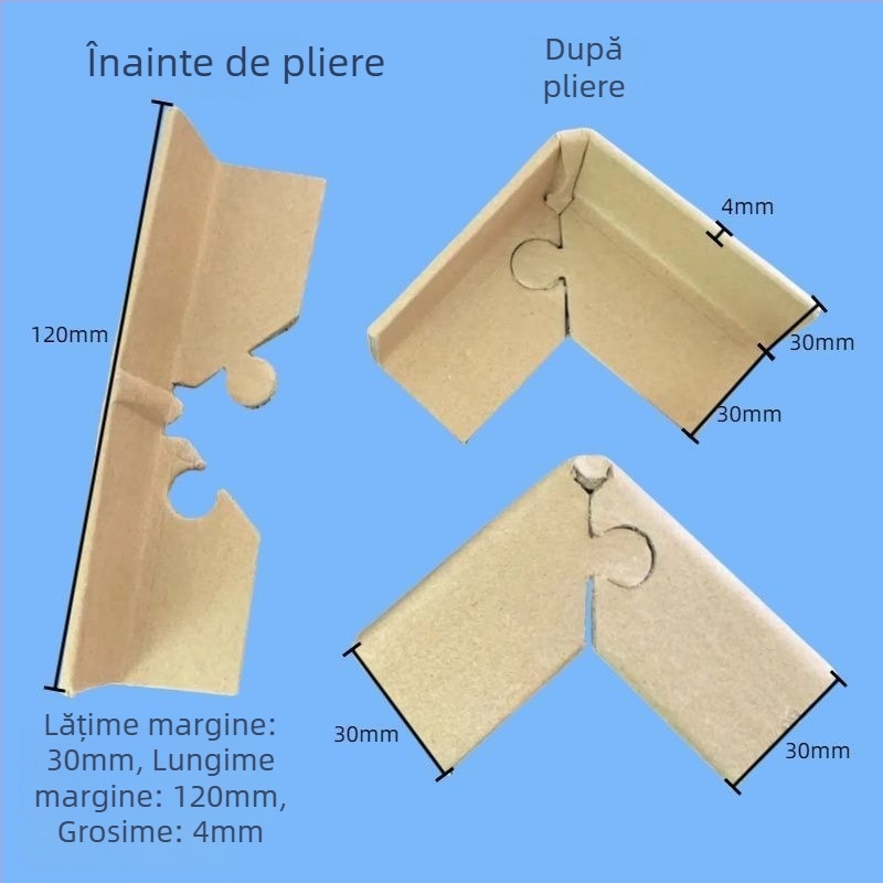 Protector de colț în formă de U din hârtie Kraft pentru ambalarea cartonelor și mobilierelor; design anti-coliziune; Material: carton Kraft