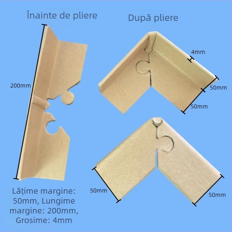 Protector de colț în formă de U din hârtie Kraft pentru ambalarea cartonelor și mobilierelor; design anti-coliziune; Material: carton Kraft