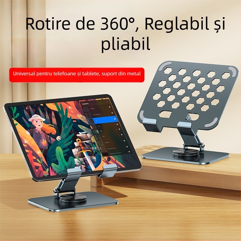 Suport pentru tabletă din metal, înălțime reglabilă, pliabil, rotire de 360°, compatibil cu iPad