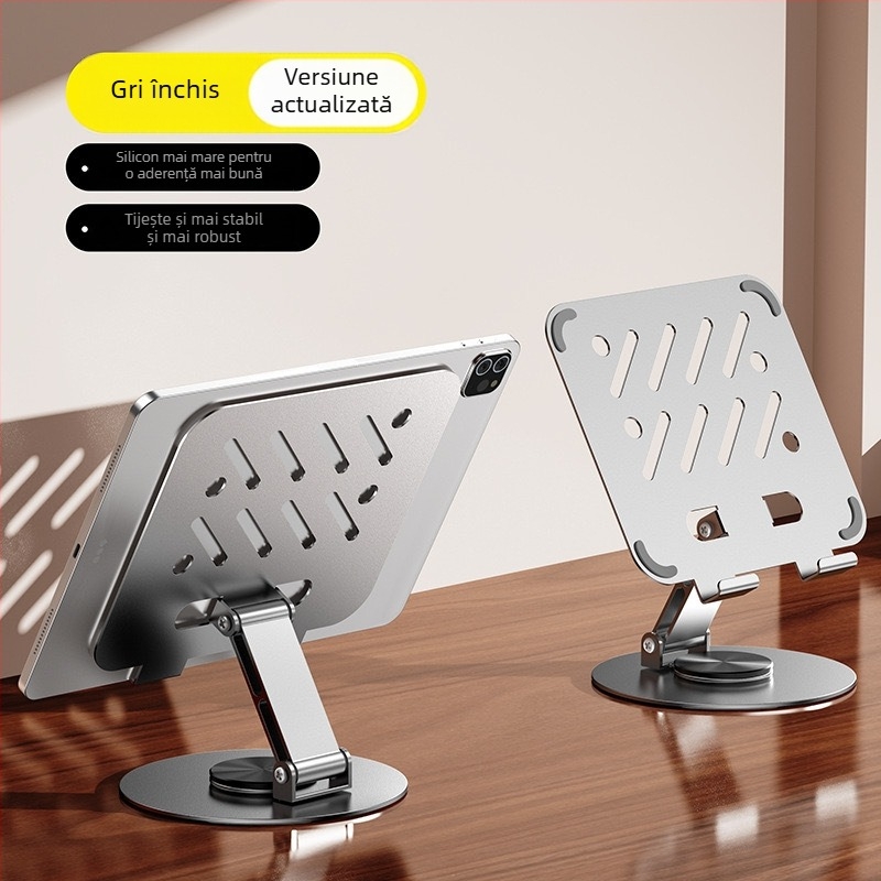 Suport pentru tabletă din metal, înălțime reglabilă, pliabil, rotire de 360°, compatibil cu iPad