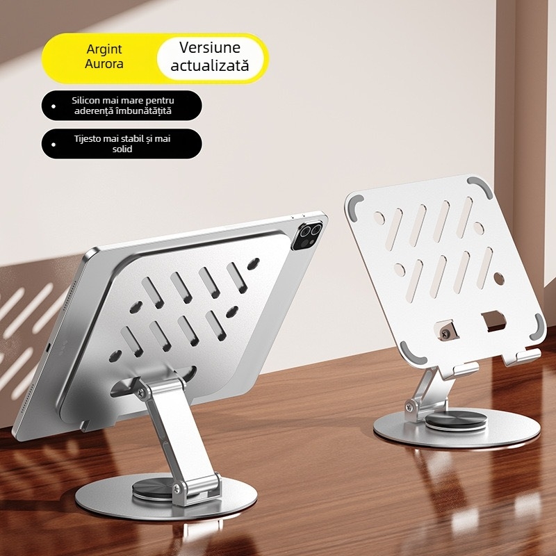Suport pentru tabletă din metal, înălțime reglabilă, pliabil, rotire de 360°, compatibil cu iPad