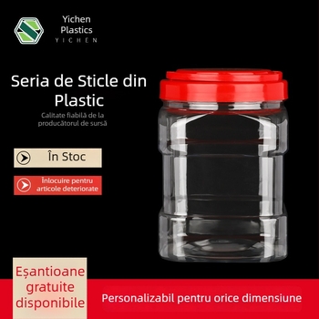 Doza pătrată din plastic sigilată cu capac, PET transparent pentru alimente, capacități 350/1250/1700/2000 ml, cu capace: plat, filet, cu mâner sau din aluminiu.