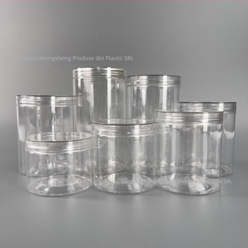 Recipient plastic PET cu capac înșurubabil transparent și capac din cristal – personalizare disponibilă