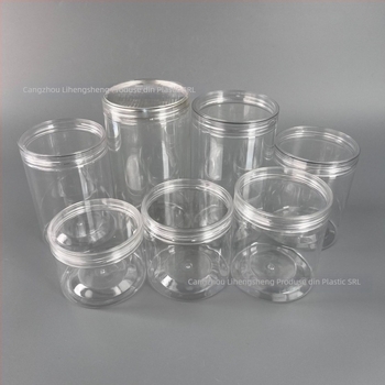 Recipient plastic PET cu capac înșurubabil transparent și capac din cristal – personalizare disponibilă