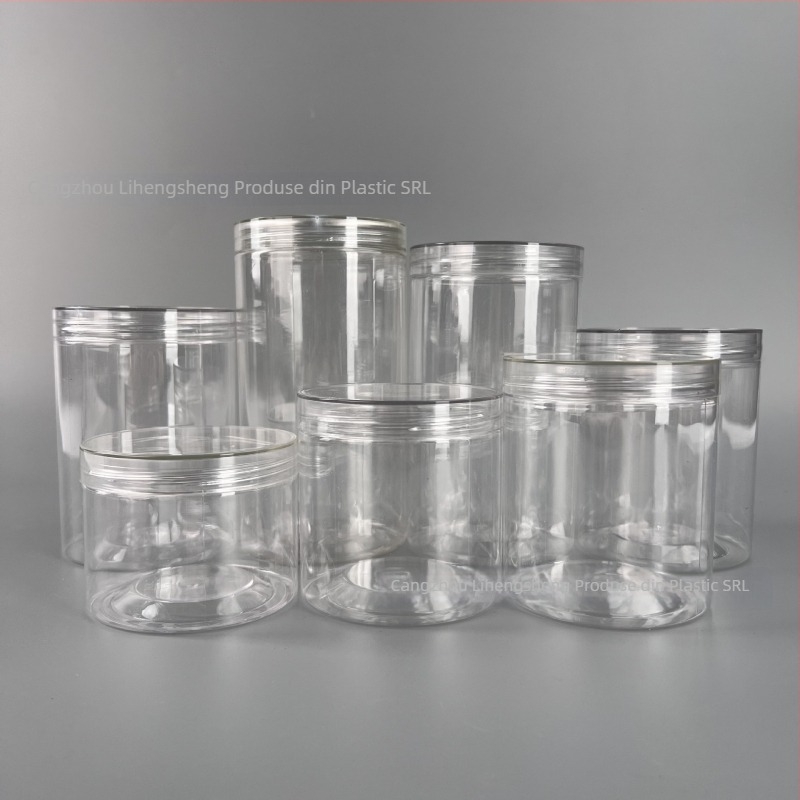 Recipient plastic PET cu capac înșurubabil transparent și capac din cristal – personalizare disponibilă