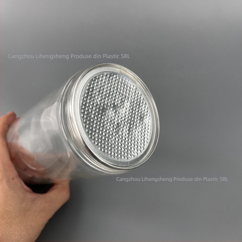 Recipient plastic PET cu capac înșurubabil transparent și capac din cristal – personalizare disponibilă