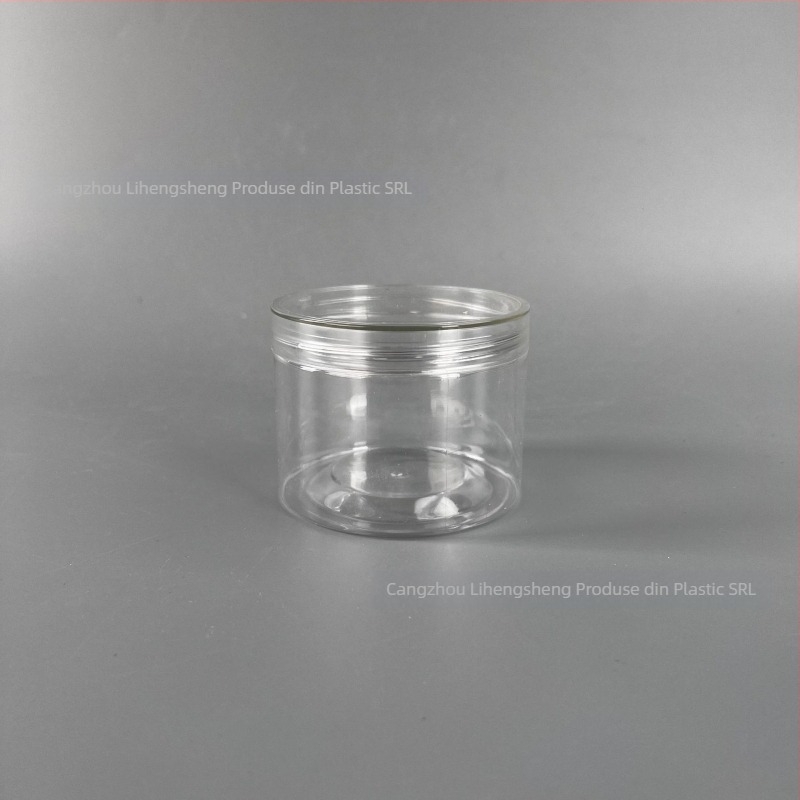 Recipient plastic PET cu capac înșurubabil transparent și capac din cristal – personalizare disponibilă