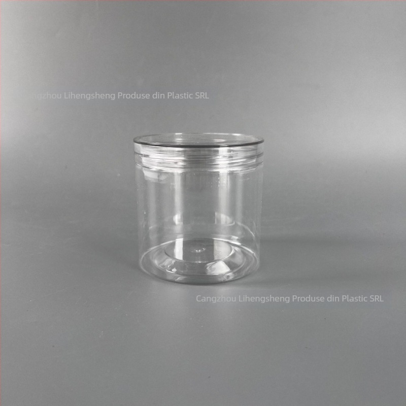 Recipient plastic PET cu capac înșurubabil transparent și capac din cristal – personalizare disponibilă