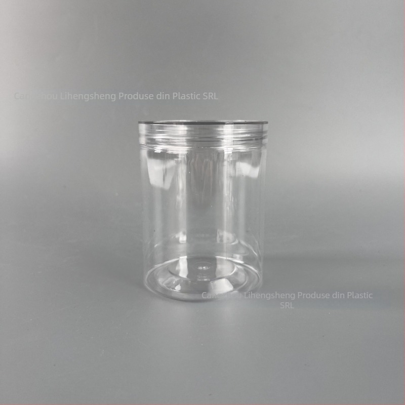 Recipient plastic PET cu capac înșurubabil transparent și capac din cristal – personalizare disponibilă