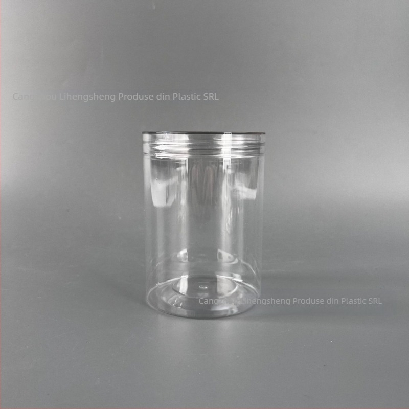 Recipient plastic PET cu capac înșurubabil transparent și capac din cristal – personalizare disponibilă