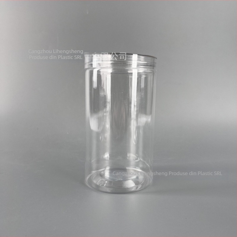 Recipient plastic PET cu capac înșurubabil transparent și capac din cristal – personalizare disponibilă