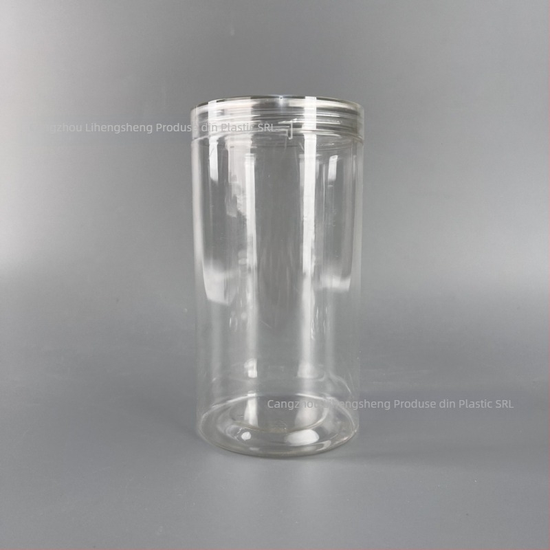 Recipient plastic PET cu capac înșurubabil transparent și capac din cristal – personalizare disponibilă