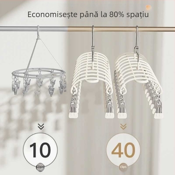 Umeraș cu mai multe clipsuri din oțel inoxidabil, design modern minimalist; potrivit pentru haine, pantaloni și cravate; marcă privată autorizată