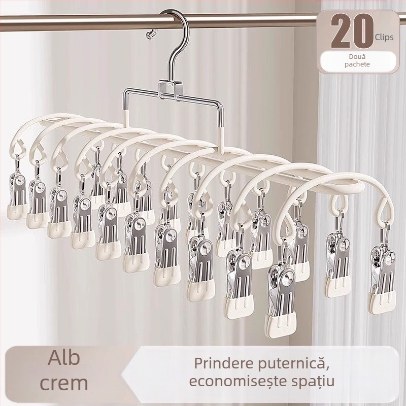 Umeraș cu mai multe clipsuri din oțel inoxidabil, design modern minimalist; potrivit pentru haine, pantaloni și cravate; marcă privată autorizată