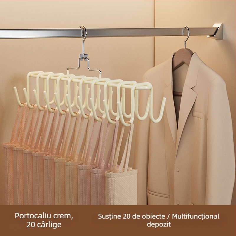 Umeraș cu mai multe clipsuri din oțel inoxidabil, design modern minimalist; potrivit pentru haine, pantaloni și cravate; marcă privată autorizată
