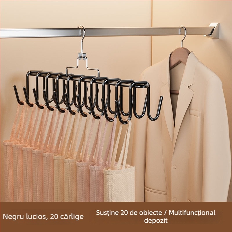 Umeraș cu mai multe clipsuri din oțel inoxidabil, design modern minimalist; potrivit pentru haine, pantaloni și cravate; marcă privată autorizată