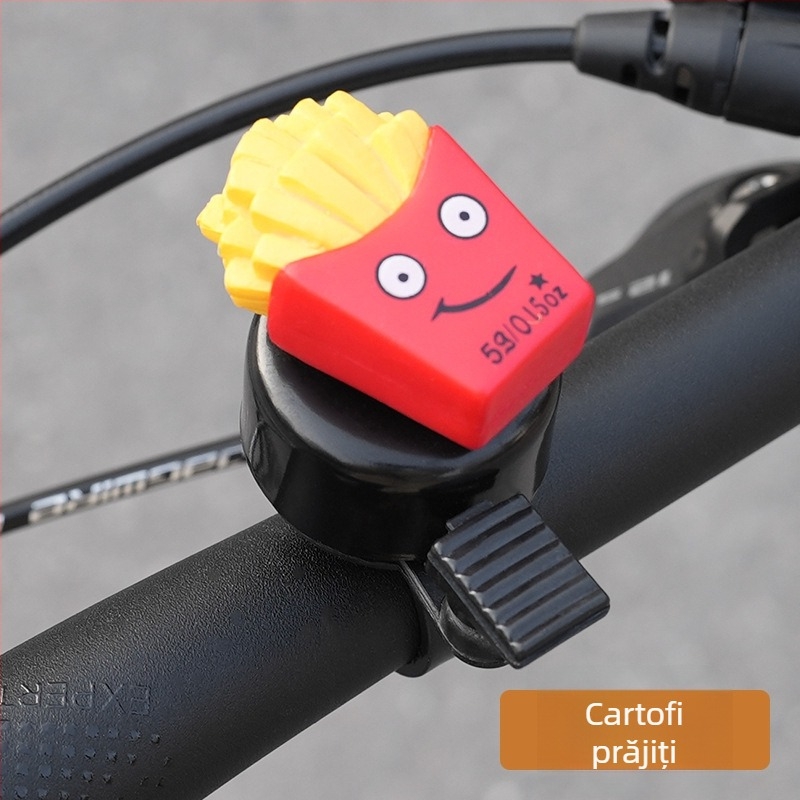Clopot de bicicletă din fier, cu motif burger și decor de cartofi prăjiți și sandviș