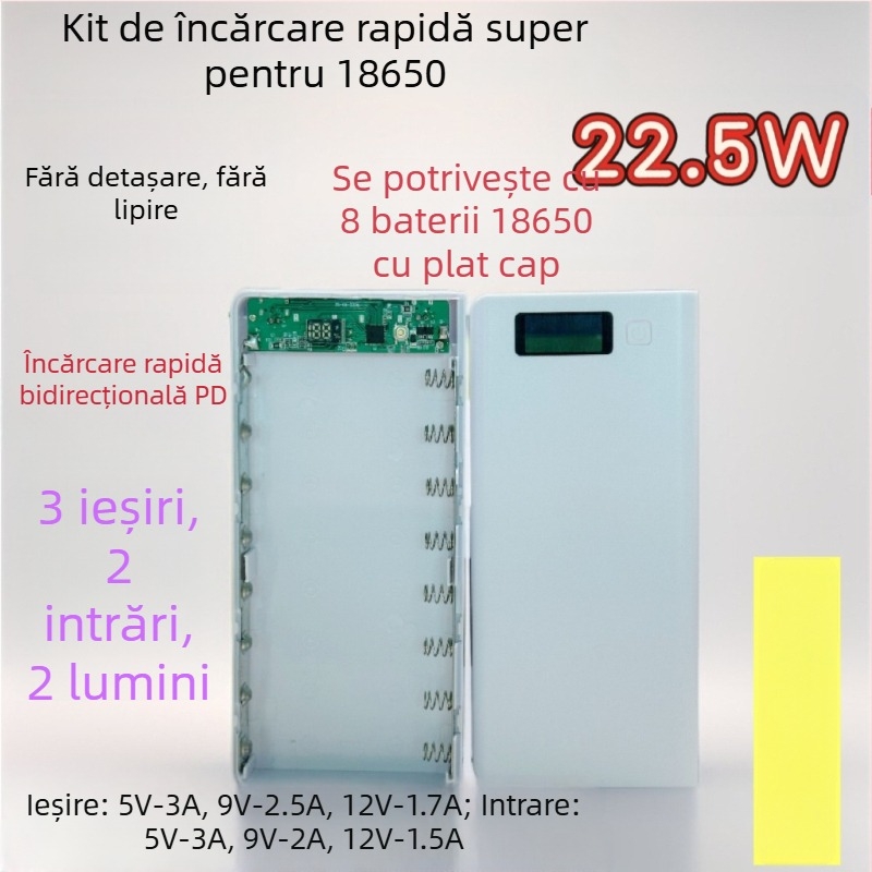 Carcasă pentru baterii 18650 fără sudură, 8 celule, pentru carcasă DIY a unei surse mobile de alimentare cu încărcare rapidă bidirecțională