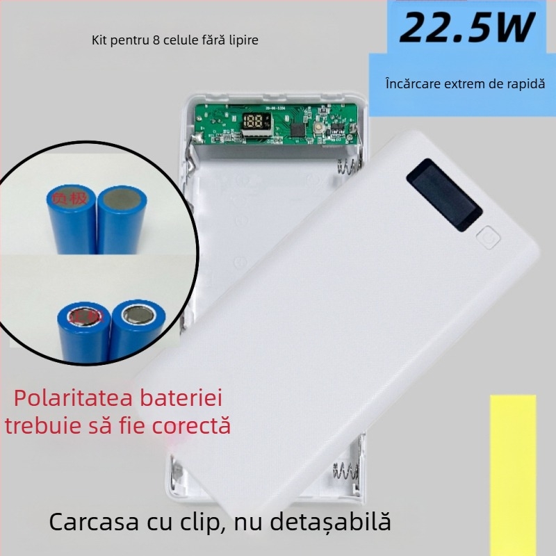 Carcasă pentru baterii 18650 fără sudură, 8 celule, pentru carcasă DIY a unei surse mobile de alimentare cu încărcare rapidă bidirecțională