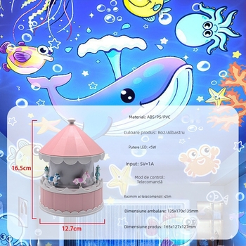 Proiector cu cer înstelat pentru copii – alimentare USB, redare muzică, reglare luminozitate, montare pe masă