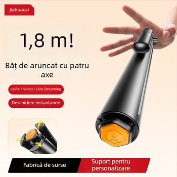 Selfie Stick cu Trepied pentru Telefon, Universal, Stabilizare Anti-Șoc, Rotire 360°, Telecomandă Bluetooth, Iluminare LED