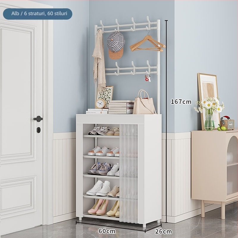 Raft pentru pantofi și pălării pentru intrarea în casă, cu mai multe etaje, protecție împotriva prafului, cu ușă, pe podea